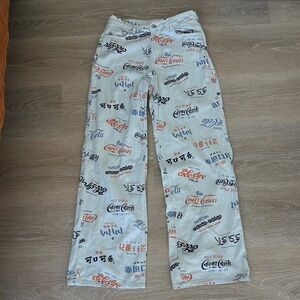 H&M Divided Coca-Cola Print Wide Leg Jeans White Denim Size 4 Graphic Logo